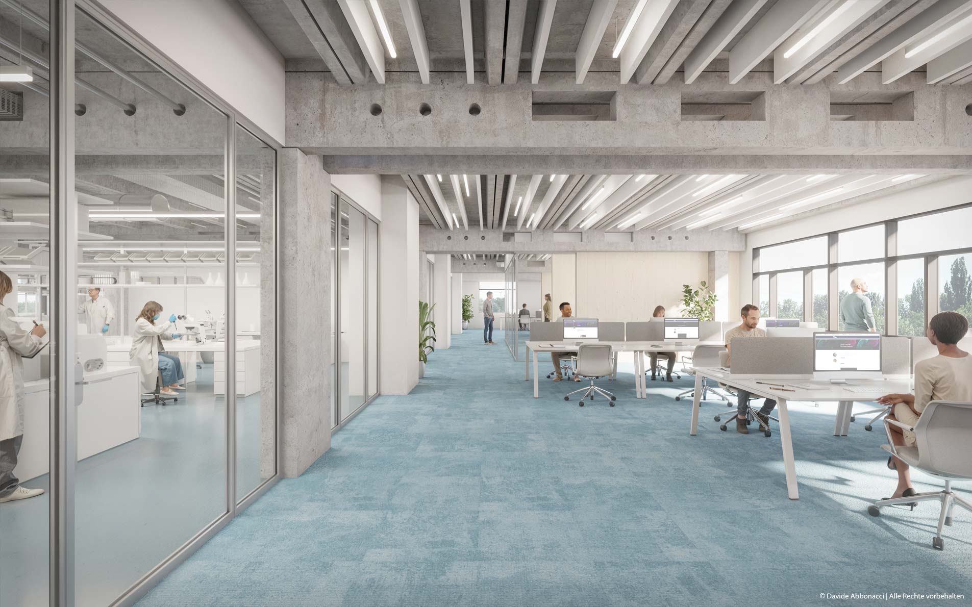 Sanierung Max-Delbrück-Haus - Innenraum Auswertung / Büros, Berlin-Buch | Erchinger Wurfbaum Architekten | 2023 Visualisierung Entwurfsstudie&nbsp;