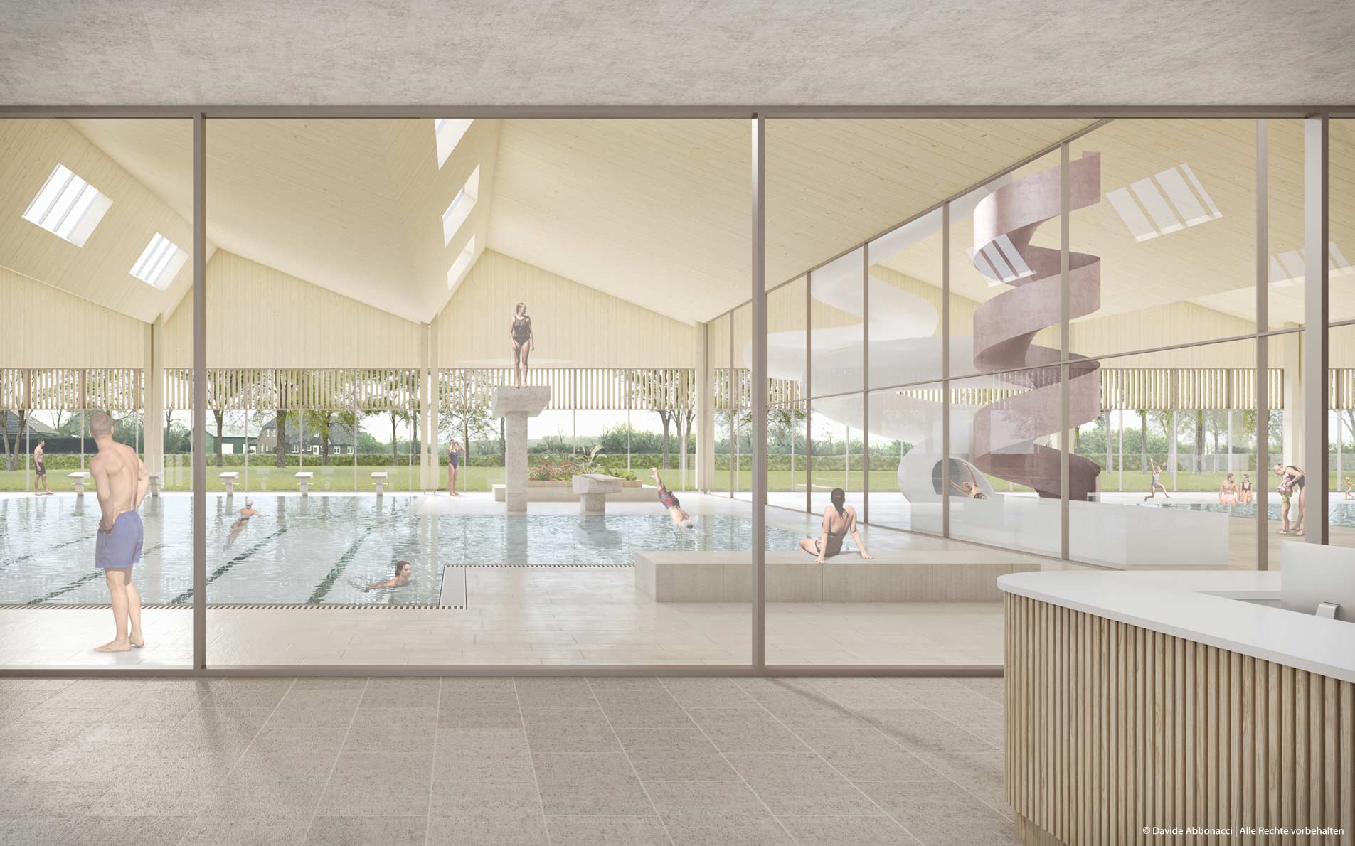 Neubau Hallenbad und Sportzentrum in Husum | AHM Arnke Häntsch Mattmüller Architekten | 2024 Wettbewerbsvisualisierung | 1. Preis&nbsp;