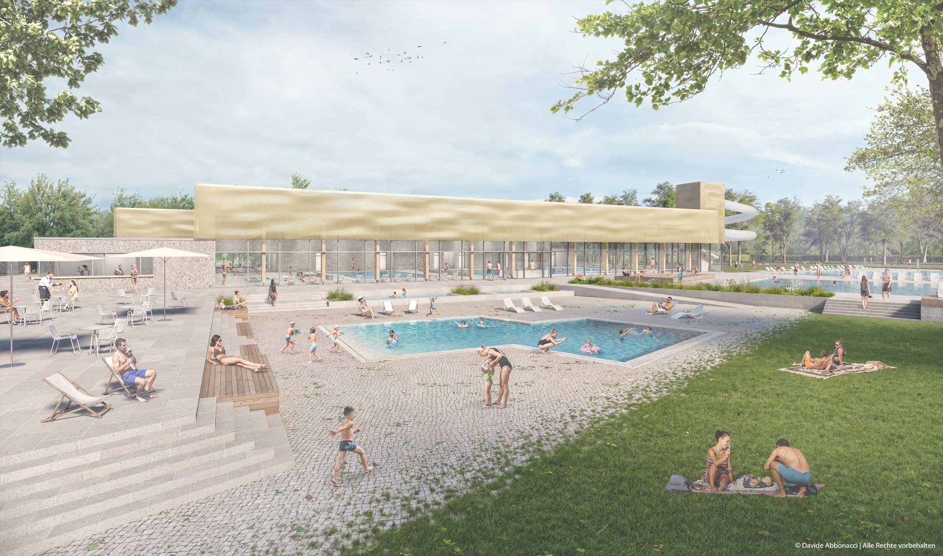 NeubaNeubau Kombibad Kehl | AHM Arnke Häntsch Mattmüller Architekten | 2024 Wettbewerbsvisualisierung | 1. Preis&nbsp;